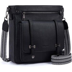 Women’s Black Leather Purses Multi-Pocket Adjustable Strap Crossbody Bags